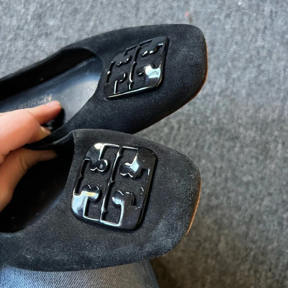 Tory Burch Georgia Black Suede Square Toe Ballet Flats with Emblem, size 9 - Picture 5 of 8